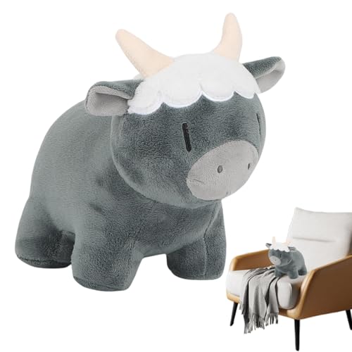 Plüschtier Braun Kuh Highland, Plüschkissen Kuh Tiere Gefüllte Kissen Squishy, Plüsch Kuh Liegend Schlafend Kuschelkissen Plüsch für Kinder, Plüsch für Jungen Mädchen von Qzdtue