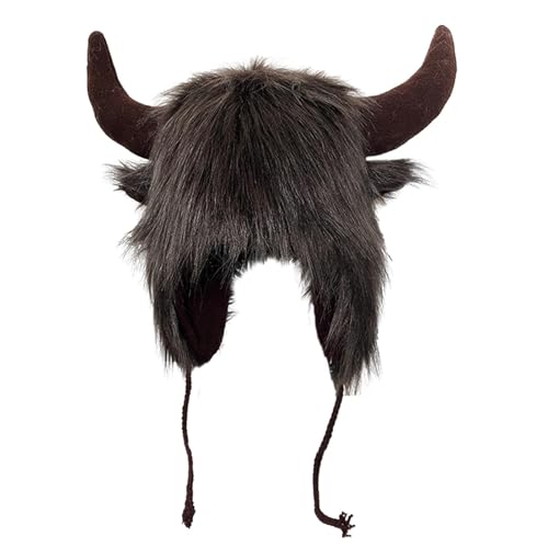 Qzdtue Bison Hut Elegant, Warm Buffalo Wear, Ohrenschützer, Schwarz/Coffee Winter Hats für Männer und Frauen, Furry Animal Cosplay Hut für Outdoor This Elegant Head Wearing 66,38 Zoll von Qzdtue