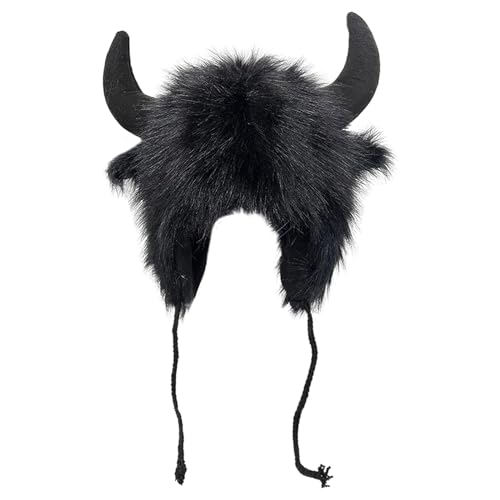 Qzdtue Bison Hut Elegant, Warm Buffalo Wear, Ohrenschützer, Schwarz/Coffee Winter Hats für Männer und Frauen, Furry Animal Cosplay Hut für Outdoor This Elegant Head Wearing 66,38 Zoll von Qzdtue