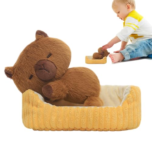 Qzdtue Capybara Plush Toy, Cute Capybara Cartoon, Capybara Plush Toy, Sleeping Capybara Cartoon Animal with Bed, Cute Cuddly Capybara Doll for Home Decoration, Living Room, Bedroom, Playroom von Qzdtue