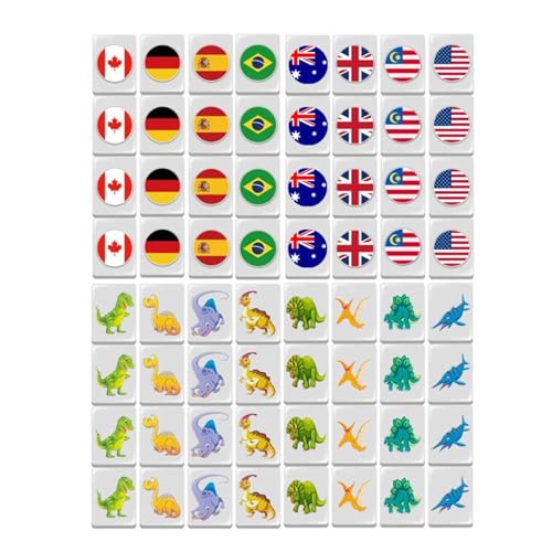 Qzdtue Mahjong Game Set, Flag Pattern Tile Games, 3 x 2,2 x 1,5 cm/1,18 x 0,87 x 0,59 Zoll, Melamine Family Board Games for Family, Block Puzzle von Qzdtue