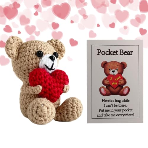 Qzdtue Niedlicher Häkelbear, handgefertigt, Plüschtiere, Haken für Kinder, 9 x 6 x 6 cm, Polyester Pocket Plush Toy, Handmades Plushs & Girls von Qzdtue