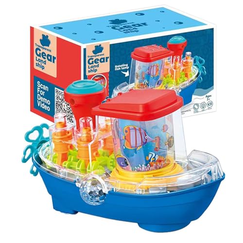 Qzdtue Transparent Car Toy, Toy Steamship with Moving Gears, Educational Stem Gear Toys, Flashing Lights Music Toy, Kids Toy with Lights and Music with Flashing Lights and Music for Birthday von Qzdtue