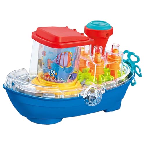 Qzdtue Transparentes Auto-Spielzeug, Steamship Toy mit beweglichen Gearen, Lernspielzeug, Flashing Lights Music Toy, Kinderspielzeug mit Lichtern und Musik mit Flashing Lights und Musik zum Geburtstag von Qzdtue