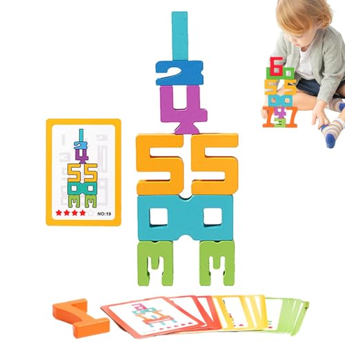 Qzdtue Wooden Blocks Number, Wooden Stacking Blocks, Number Game Balance Toy, Stacking and Balance Toy, Natural Wooden Sensory Blocks, 1-10, Kids Wooden Balance Blocks, Educational Stacking von Qzdtue