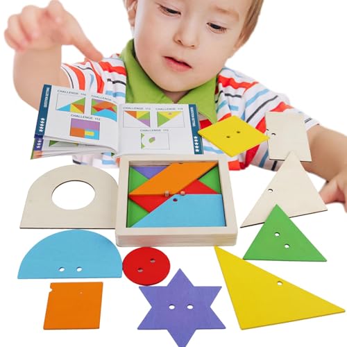 Stapelbares geometrisches Puzzle | Blockpuzzle mit Holzmuster | pädagogische geometrische Blöcke | Sortierspiel von stapelbarem Spielzeug mit jedem Puzzle-Stil für Kinder und Mädchen d von Qzdtue