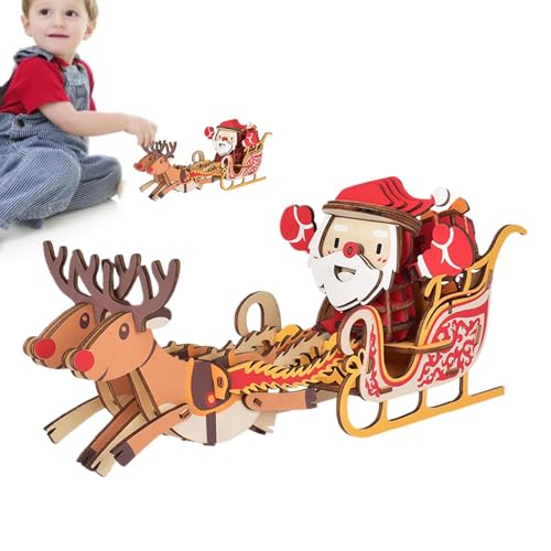 Wooden Christmas Puzzle Set | Assemble Santa and Elk Sleigh Model | Kreative Puzzles für Erwachsene und Kinder | Great for Holiday Gatherings and Family Activities | Fun Christmas Idea von Qzdtue