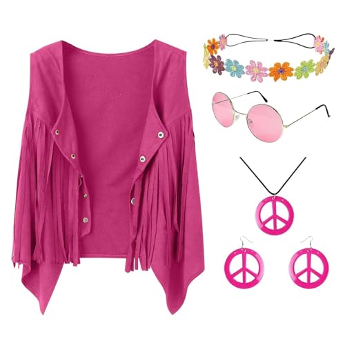 Hippie Accessoires Damen Hippie Accessoires Für Fasching Und Hippie Kostüme 60er 70er Jahre Kostüme Karneval Stilvolle Klassiker Beliebte Halloween Kostüme Fransenweste Kostüme Hippie Kostüm Sets Mit von Qzeanxy