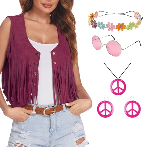 Hippie Accessoires Damen Hippie Accessoires Für Fasching Und Hippie Kostüme 60er 70er Jahre Kostüme Karneval Stilvolle Klassiker Beliebte Halloween Kostüme Fransenweste Kostüme Hippie Kostüm Sets Mit von Qzeanxy