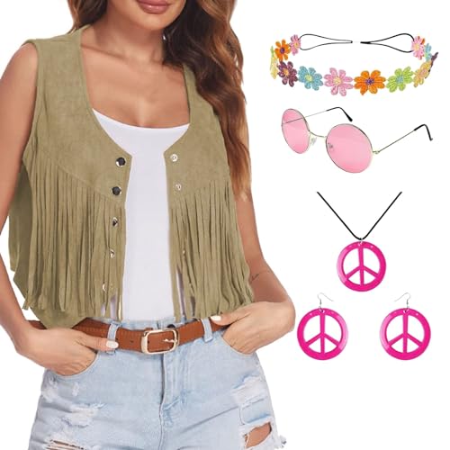 Hippie Accessoires Damen Hippie Accessoires Für Fasching Und Hippie Kostüme 60er 70er Jahre Kostüme Karneval Stilvolle Klassiker Beliebte Halloween Kostüme Fransenweste Kostüme Hippie Kostüm Sets Mit von Qzeanxy