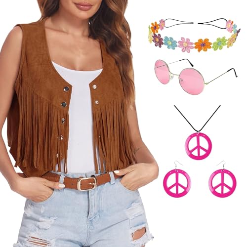 Hippie Accessoires Damen Hippie Accessoires Für Fasching Und Hippie Kostüme 60er 70er Jahre Kostüme Karneval Stilvolle Klassiker Beliebte Halloween Kostüme Fransenweste Kostüme Hippie Kostüm Sets Mit von Qzeanxy