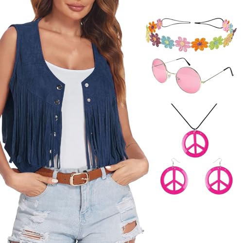 Hippie Accessoires Damen Hippie Accessoires Für Fasching Und Hippie Kostüme 60er 70er Jahre Kostüme Karneval Stilvolle Klassiker Beliebte Halloween Kostüme Fransenweste Kostüme Hippie Kostüm Sets Mit von Qzeanxy