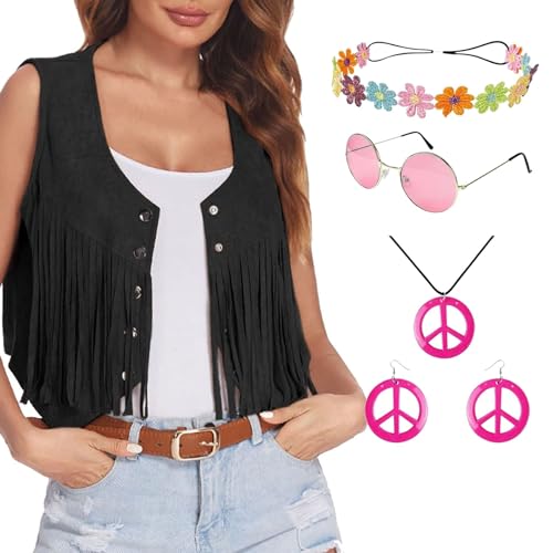 Hippie Accessoires Damen Hippie Accessoires Für Fasching Und Hippie Kostüme 60er 70er Jahre Kostüme Karneval Stilvolle Klassiker Beliebte Halloween Kostüme Fransenweste Kostüme Hippie Kostüm Sets Mit von Qzeanxy