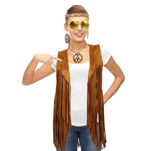 Party Outfit Damen Fransenweste Kostüme Hippie Kostüm Sets Mit Hippie Accessoires Für Fasching Und Karneval Stilvolle Klassiker Beliebte Halloween Kostüme Hippie Kostüme 60er 70er Jahre Kostüme von Qzeanxy