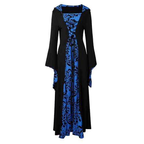 Qzeanxy Hexen Kostüm Damen Halloween Kostüm Halloween Cosplay Abend Party Verstellbar Renaissance Fee Kostüm Mittelalterlich Gothic Wald Fee Kleid Mit Kapuze Langarm Vintage Kapuzenkleid Mardi Gras von Qzeanxy