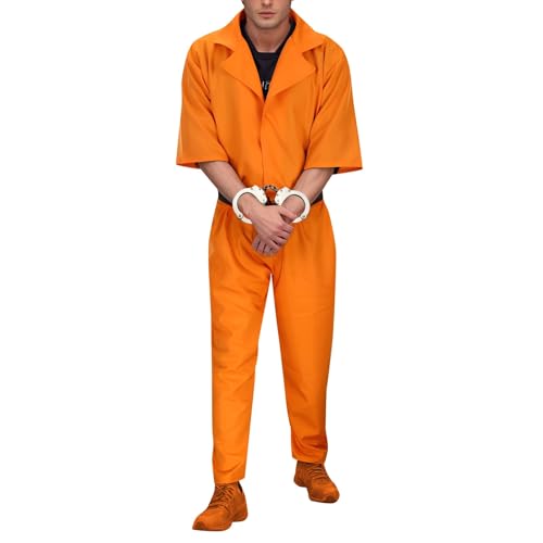 Qzeanxy angebot des tages blitzangebot,Gefängnis Overall Prisoner Kostüm - Orange Räuber Sträfling Karneval Cosplay Mottoparty Party Unisex Häftling Dieb Gefangener Faschingskostüme Für Erwachsene von Qzeanxy