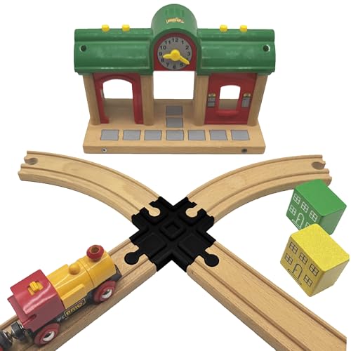 Kreuzung kompatibel mit Brio Holzeisenbahn (2 Stück), 4 Wege Eisenbahnzubehör, Schienenverbinder universell in Schwarz - Made by R-Satz Shop von R-Satz Shop