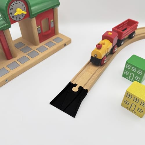 2 Stück Rampe kompatibel mit Brio Holzeisenbahn, Auffahrt Eisenbahnzubehör, Schienenverbinder universell in Schwarz - Made by R-Satz Shop von R-Satz Shop