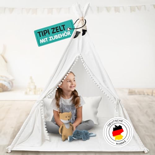 Rum Toys® Tipi Zelt für Kinder [rutschfest & gemütlich] - Zauberhaftes Kinderzelt Indoor für Mädchen & Jungen [165 x 120 cm] - Spielzelt für das Kinderzimmer inkl. Kuschel-Decke Tasche & Deko von R.u.M. Toys