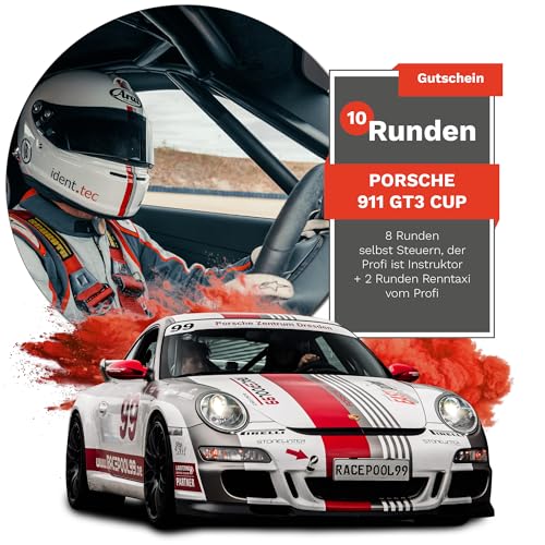 Racepool99® Erlebnis Gutschein - 8 Runden selber Fahren + 2 Runden Renntaxi kompatibel mit Porsche 911 GT3 auf Rennstrecke Spreewaldring/Geschenke für Autoliebhaber/Geschenk für Männer & Frauen von RACEPOOL99 Steve Mizera