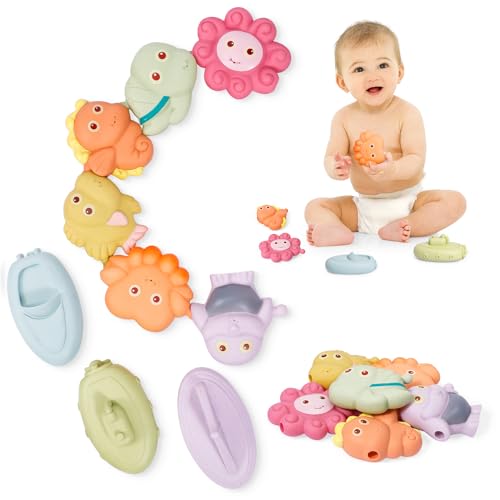 9er Set Badewannenspielzeug, Badespielzeug Baby Silikon Wasserspielzeug Beißspielzeug Baby Badetiere Badewanne Spielzeug Früherziehung Boot Spielzeug Geschenk 6-12 Monaten 1 2 3 Jahre Junge Mädchen von RADGALI