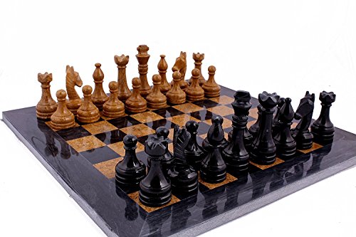 RADICAL 16 Inches Handmade Black and Golden Original Hand Crafted Marble Full Chess Game Set von RADICALn