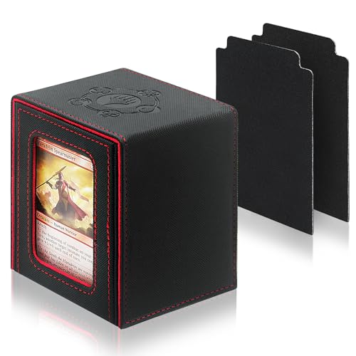 RADWIMPS Deck-Box für MTG Commander Deck, passend für 100+ Karten, magnetischer Kartenbox-Organizer mit 2 Trennwänden und Fenster-Display, perfekt für Magic Commander TCG, CCG-Karten (Schwarz und Rot) von RADWIMPS