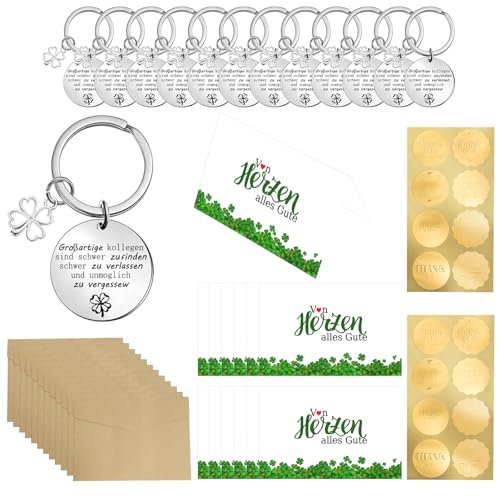 RAFIYU 52 Pcs Abschiedsgeschenk für Kollegen, Glücksbringer Schlüsselanhänger, Kraftpapier Briefumschläge, Dankeskarten, Danke Aufkleber kleines dankeschön geschenke Geeignet für jobwechsel kollegen von RAFIYU