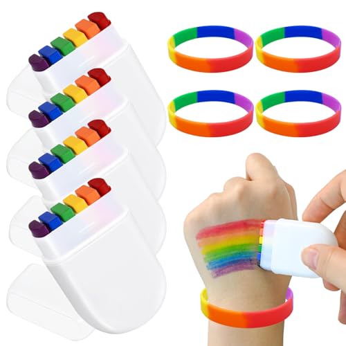 RAFIYU 8 Stück Regenbogen Schminkstift mit Regenbogen Armband, Pride Makeup, Regenbogen Schminke Gesichtsfarbe, LGBT Regenbogen Deko, Gay Pride Accessoires für LGBT Party, Paraden von RAFIYU