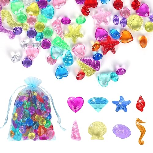 RAFIYU Edelsteine für Kinder,100 Pcs Tauchspielzeug für Kinder,bunt Tauchjuwel Pool Spielzeug,Diamant Set mit Meerestieren,Pool Spielzeug Tauchtiere für Kinder,Bade- Strandspielzeug für Mädchen Junge von RAFIYU