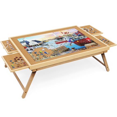 Puzzle-Tisch, 2000 Teile, Puzzle-Tisch mit Schubladen, 104 x 74 cm, tragbare Puzzle-Tische für Erwachsene und Jugendliche mit klappbaren Beinen von RAGOZONERY