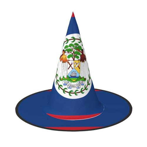 RAIZHE Gruseliger Halloween-Hexenhut mit Belize-Flagge, 1 Stück, Premium-Kostüm-Zubehör für Partys, Karneval, Rollenspiele, Halloween von RAIZHE