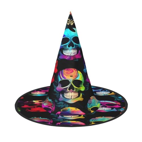 RAIZHE Gruseliger Halloween-Hexenhut mit farbigem Totenkopf, 1 Stück, Premium-Kostüm-Zubehör für Partys, Karneval, Rollenspiele, Halloween von RAIZHE