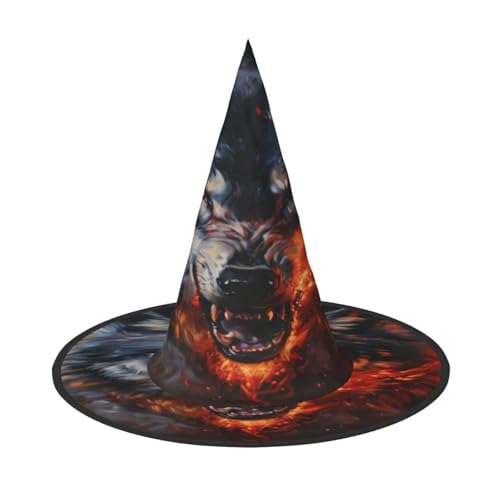 RAIZHE Spooktacular Halloween-Hexenhut, Wolf und Feuer, 1 Stück, Premium-Kostüm-Zubehör für Partys, Karneval, Rollenspiele, Halloween von RAIZHE