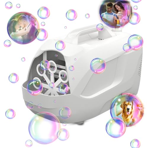 RANJIMA Automatische LED Seifenblasenmaschine Groß, Tragbare Blasenmaschine Hochzeit, Automatischer Bubble Machine, Elektrisches Blasenspielzeug Geschenk für Kinder Geburtstag Party (Weiß) von RANJIMA