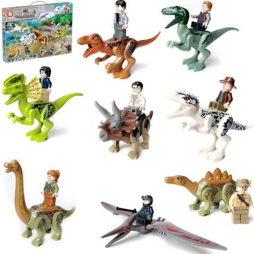 RANJIMA Dinosaurier Block Spielzeug Set, 16Pcs Dinosaurier Spielzeug Bausteine Set, Realistisches Dino Figuren Spielset, Tyrannosaurus Rex Triceratops Flugsaurier, Spielzeug ab 3 4 5 6 7 8 Jahre von RANJIMA