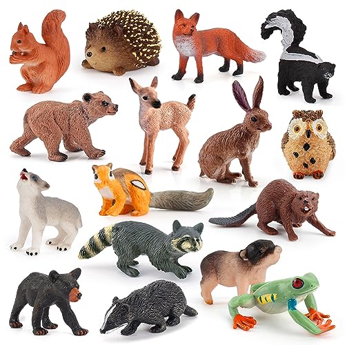 RANJIMA Waldtiere Figuren Set, Dschungel Zoo Tiere Figuren, 16 Stück Safari Tiere Spielfiguren, Mini Tier Kuchendeckel Kinder Spielfiguren für Geburtstagsfeier Dekorationen Einschulung Geschenk von RANJIMA