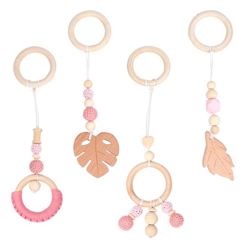 RANJIMA Holz Spielbogen Baby, 4 Stück Anhänger Spielzeuge Set für Baby Holz Gym Spielzeug Charms Anhänger Hängende Spielzeug für Baby Shower Geschenk, Spielzeug ab 0 Monate Anhänger Babygymnastik von RANJIMA