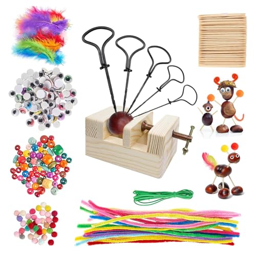 RANJIMA Kastanienbohrer Kinder Set, Kastanienbohrer Set mit Kastanienhalter, 328 TLG Kastanienset zum Basteln mit Kastanien, Kastanien Bastelset Kinder, Handbohrer Kastanien Herbst Basteln Kinder Set von RANJIMA