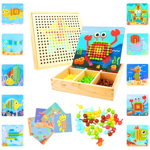 RANJIMA Mosaik Steckspiel, Mosaik Bastelset Kinder, Steckspiel ab 3 4 5 Jahre,Mosaik Steckspiel Pegboard mit 240 Steckperlen 10 Bilder, Montessori Spielzeug Geschenke für Kinder Mädchen Jungen, Ozean von RANJIMA