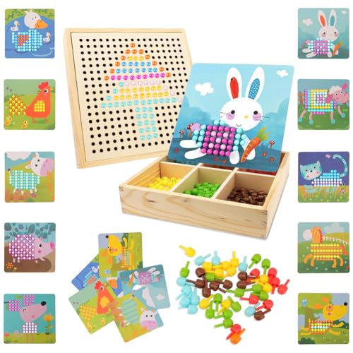 RANJIMA Mosaik Steckspiel, Mosaik Bastelset Kinder,Steckspiel ab 3 4 5 Jahre,Mosaik Steckspiel Pegboard mit 240 Steckperlen 10 Bilder,Montessori Spielzeug Geschenke für Kinder Mädchen Jungen,Bauernhof von RANJIMA