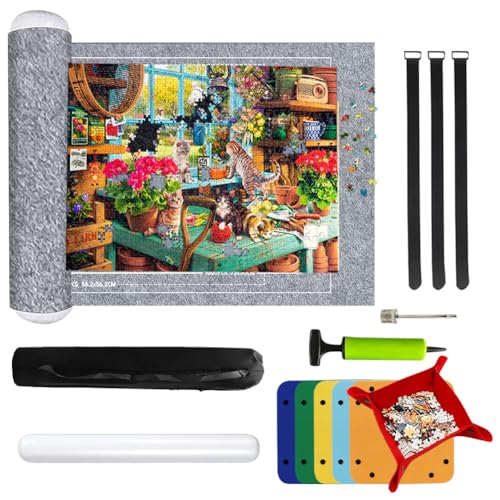 RANJIMA Puzzlematte für Puzzle mit bis zu 1500 Teilen, Puzzlematte Puzzlerolle, Filz Puzzleunterlage Tragbare Jigsaw Rolls, Puzzle Roll Storage Mat, Puzzleteppich für Kinder oder Puzzle Liebhaber von RANJIMA