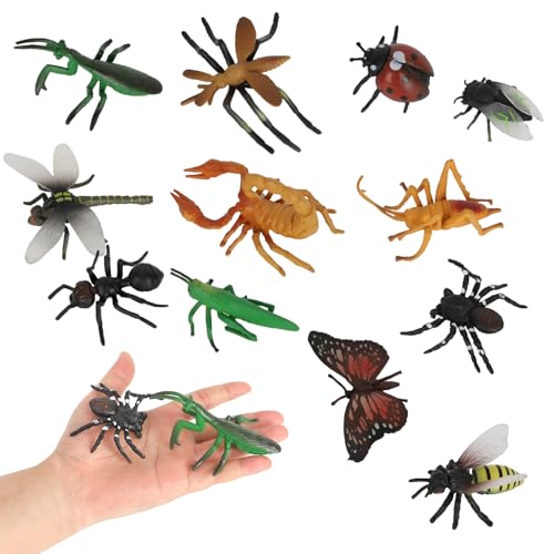 RANJIMA Insekt Tierfiguren, 12 Stück Groß Kunststoff Insekten Realistische Wanzen Figuren für Kinder Spielzeug ab 3 4 5 6 7 8 9 10 Jahre Junge für Topper Party Favors von RANJIMA