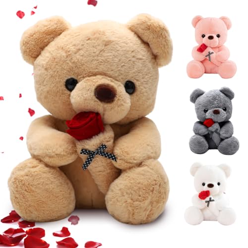 RANJIMA Teddybär 35cm, Teddy Plüschbär mit Rose Plüsch-Bär Süße Geschenke für Freundin Frauen Teddybär Plüschteddy Kuscheltier Schmusetier zum Geburtstag, Gelb von RANJIMA