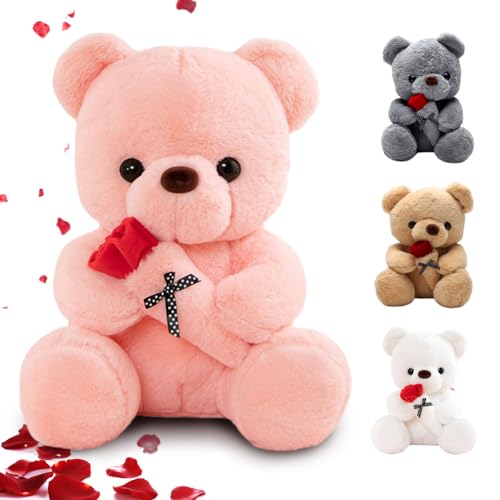 RANJIMA Teddybär 35cm, Teddy Plüschbär mit Rose Plüsch-Bär Süße Geschenke für Freundin/Frauen Teddybär Plüschteddy Kuscheltier Schmusetier für Geschenke zum Geburtstag Valentinstag Weihnachtstag-Rosa von RANJIMA