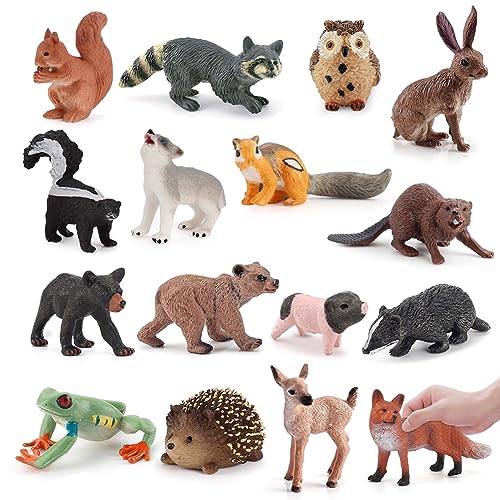 RANJIMA Waldtiere Figuren Spielzeug, 16Pcs Safari Tiere Spielfiguren Mini Figuren Wald Tiere Figuren Miniatur Safari Deko Frühes Lernspielzeug für Kinder ab 5 6 7 8 jahre für Wald Kuchen Topper Ostern von RANJIMA