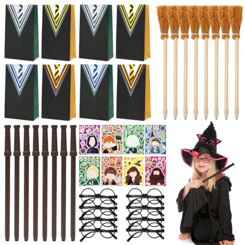 RANJIMA Zauberer Party Mitgebsel, Kindergeburtstag Mitgebsel Set mit Zauberstab Bleistifte Party Brille Wizard Party Favor Taschen für Kinder Junge Mädchen, Halloween, Weihnachten von RANJIMA