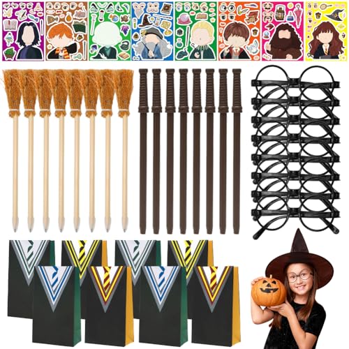 RANJIMA Zauberer Party Mitgebsel,Kindergeburtstag Gastgeschenk Set mit Wizard Geschenktüten Zauberstab Bleistifte Party Brille DIY Aufkleber,Wizard Party Supplies für Kinder Junge Mädchen Halloween von RANJIMA