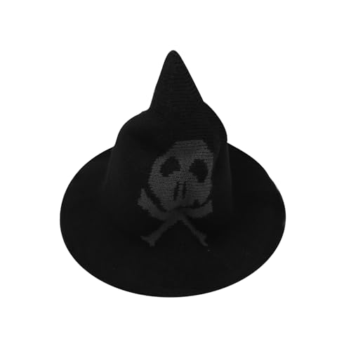 RARITYUS Hexenhut mit Totenkopf-Muster, warmer Hut für kaltes Wetter, für Damen und Mädchen, Halloween-Zubehör, Schwarz, Einheitsgröße von RARITYUS