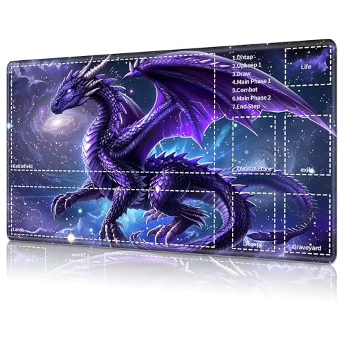 MTG-Karten-Spielmatte mit Zone, Spielmatte für MTG TCG, 61 x 35,6 cm, rutschfeste Spielmatte für Commander-Board, RPG, CCG-Spiel, TCG, andere Kartenspiele/Mauspad, leuchtender violetter Drache von RAUEDWDJS